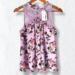 NWT Skylar & Jade Sleeveless Floral Lavender Lace Ruffled Tank Top Sz S